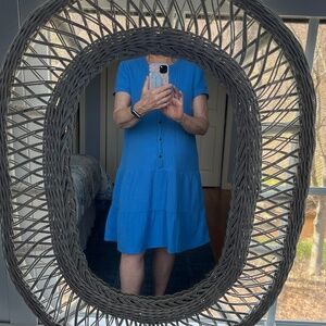 J.Jill Dress blue cotton gauze button front A-line knee length Petite Small NWT